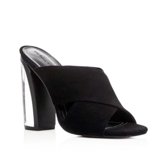 KENDALL & KYLIE THE KARMEN HEEL - BLACK SUEDE MULES w/ LUCITE HEELS - Picture 4 of 12